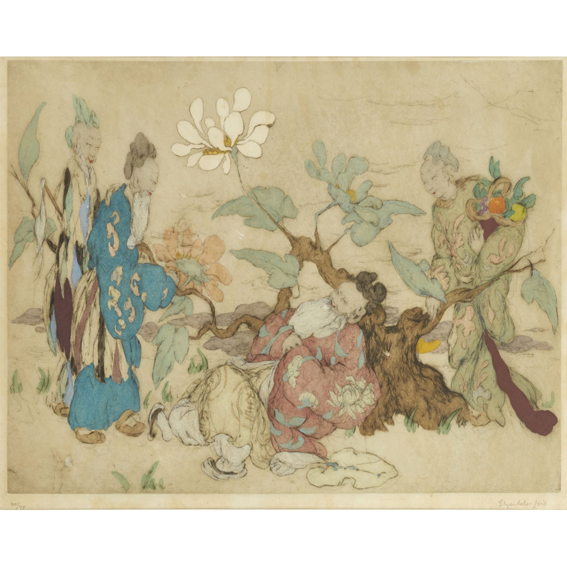 [§] ELYSE ASHE LORD (1900-1971) 'THE IMMORTALS NO.1' drypoint and coloured woodcut, artist's - Image 2 of 8