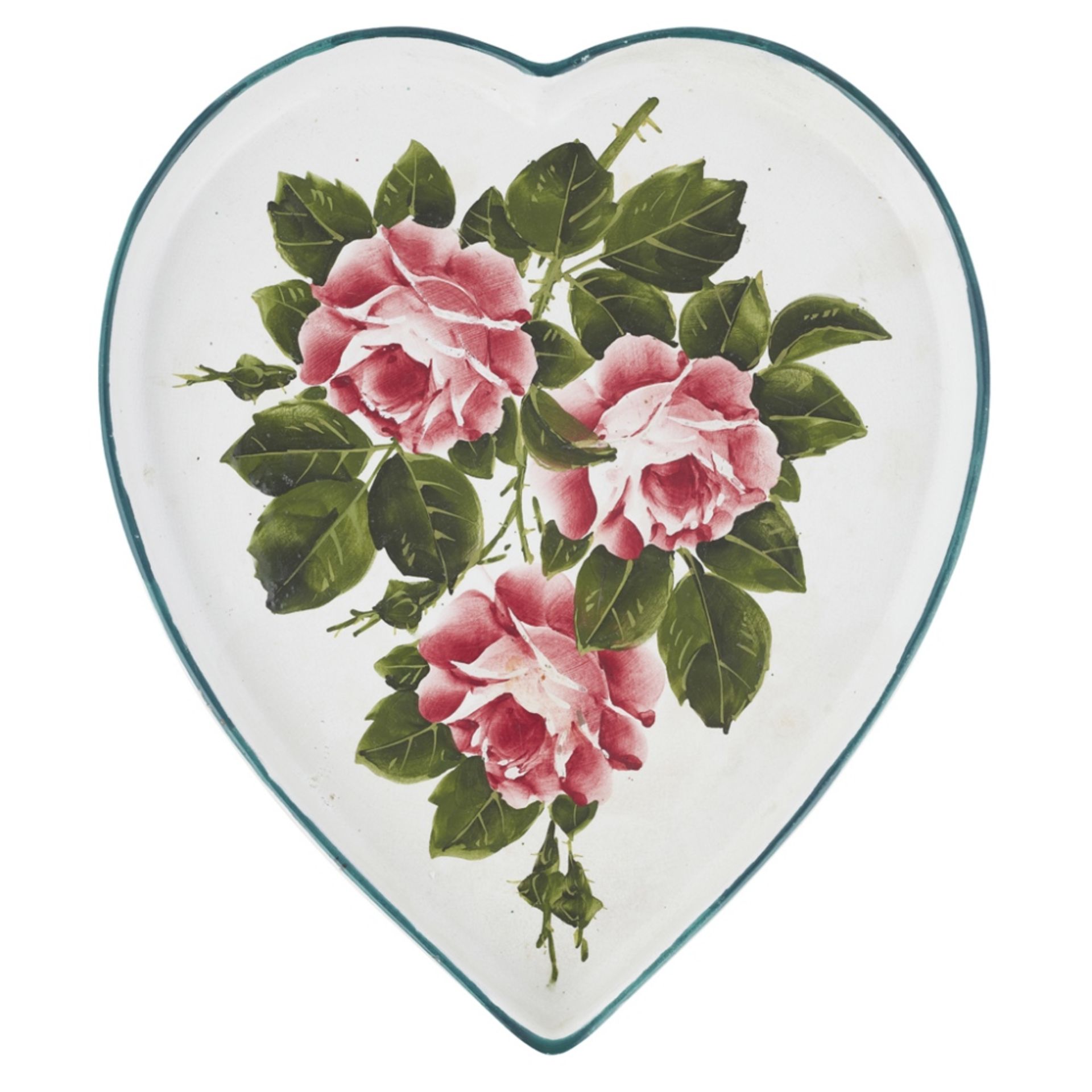 WEMYSS WARE 'CABBAGE ROSES' HEART-SHAPED TRAY, CIRCA 1900 impressed mark WEMYSS WARE / R. H. & S.,