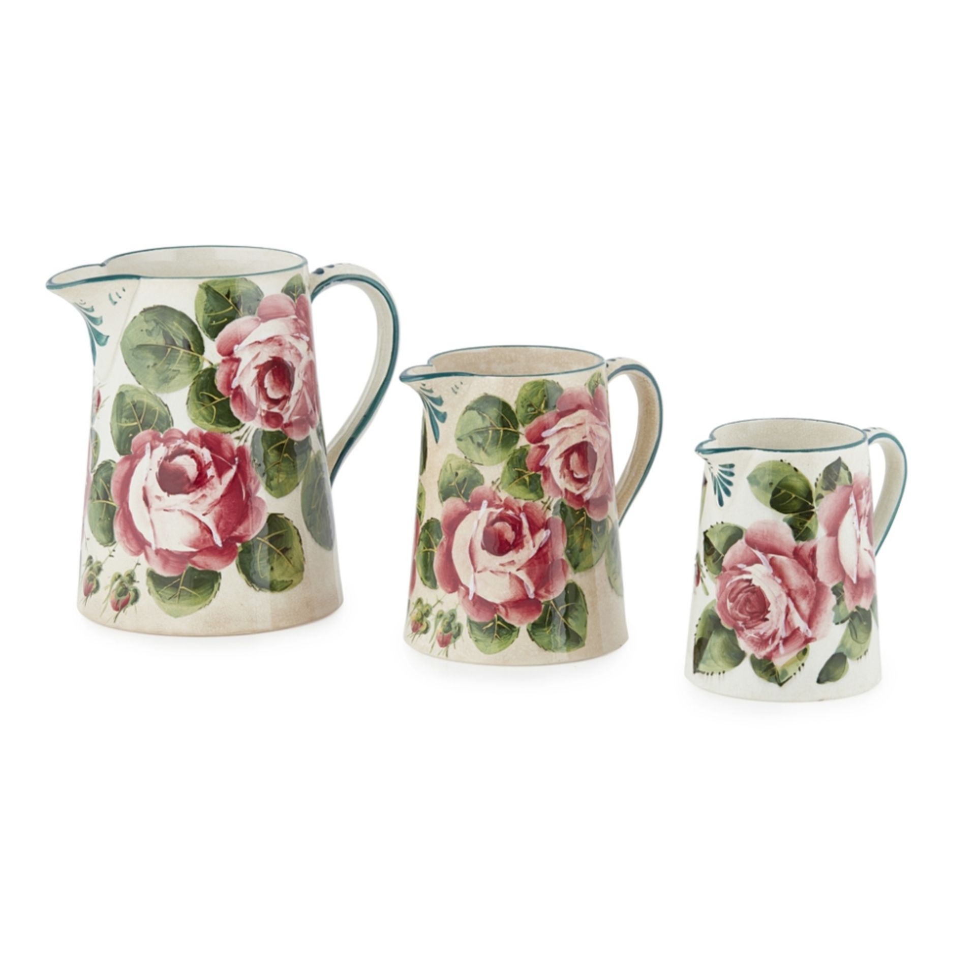 WEMYSS WARE SET OF THREE 'CABBAGE ROSES' GRADUATED JUGS, EARLY 20TH CENTURY each with maker's - Image 2 of 2