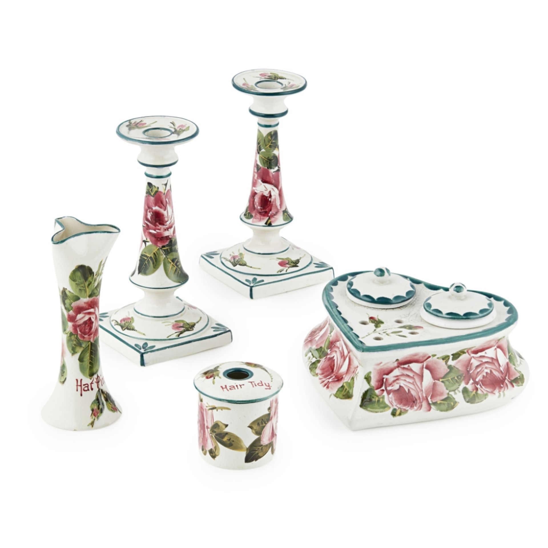 WEMYSS WARE GROUP OF 'CABBAGE ROSES' WARES, EARLY 20TH CENTURY comprising a PAIR OF LOW