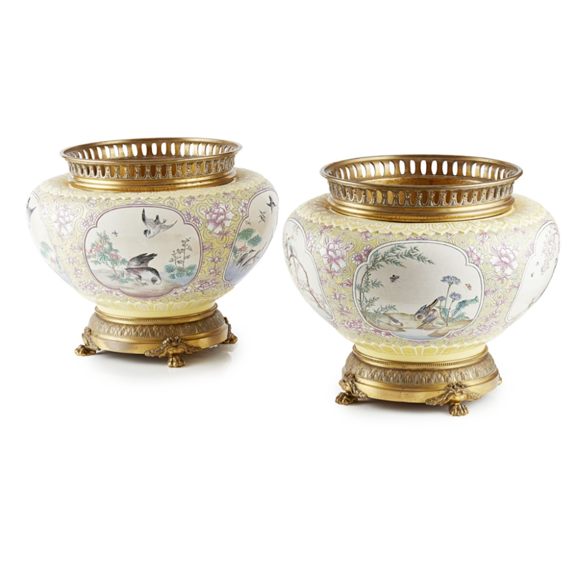 EUGÈNE VICTOR COLLINOT (1824-1889) PAIR OF GILT METAL-MOUNTED CERAMIC CACHEPOTS, CIRCA 1880 each