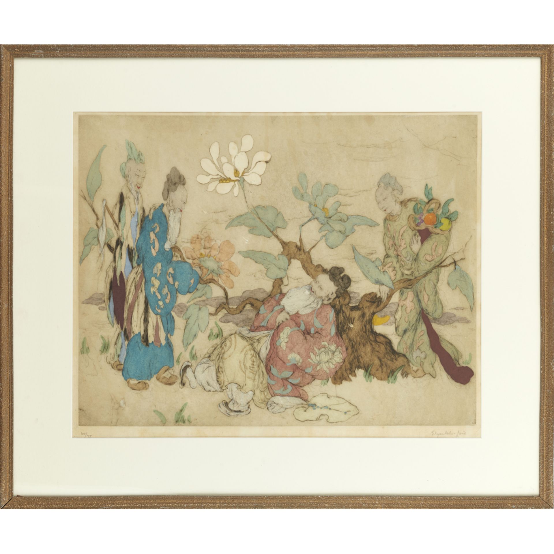 [§] ELYSE ASHE LORD (1900-1971) 'THE IMMORTALS NO.1' drypoint and coloured woodcut, artist's