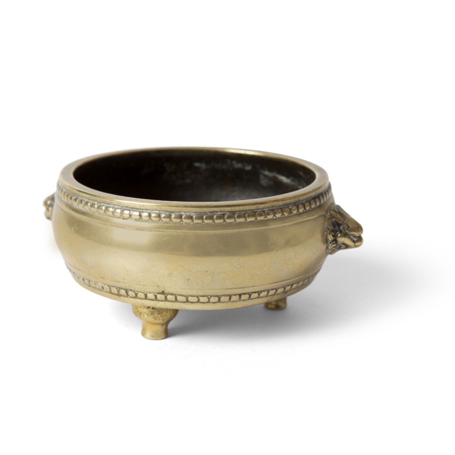 BRONZE TRIPOD CENSERXUANDE MARK BUT KANGXI PERIOD the drum-form censer decorated with two rows of