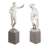 PAIR OF ITALIAN PLASTER FIGURES OF ADONIS AND THE LYCIAN APOLLO, AFTER THE ANTIQUELATE 18TH