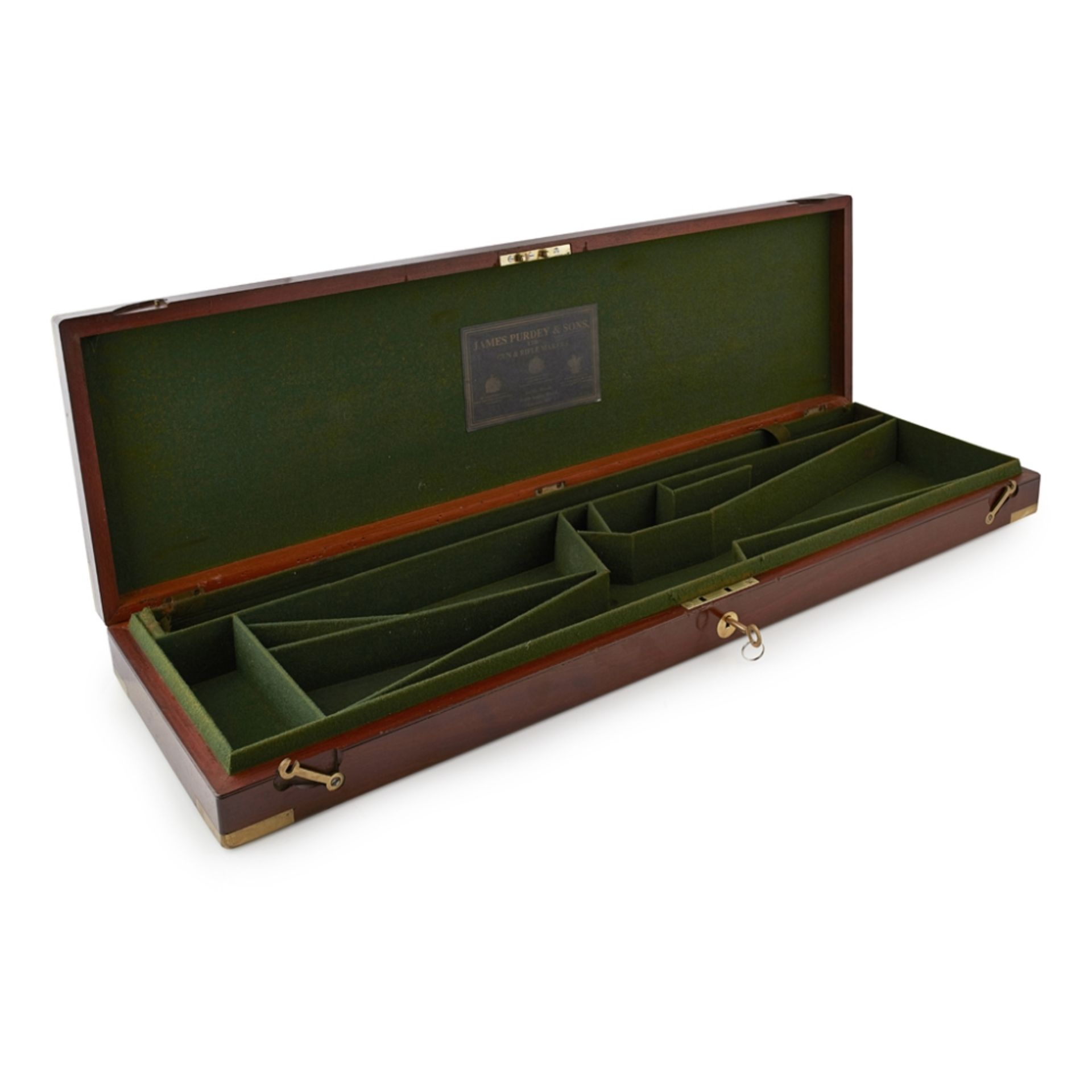 VICTORIAN BRASS MOUNTED MAHOGANY GUN CASE, PURDEY & SONS, LONDONLATE 19TH CENTURY the rectangular - Image 2 of 3