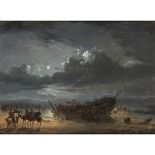 MANNER OF PHILIP DE LOUTHERBOURGTROOPS DISEMBARKING FROM A BEACHED SLOOP Oil on canvas31cm x