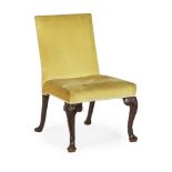 GEORGIAN STYLE MAHOGANY UPHOLSTERED SIDE CHAIR19TH CENTURY the square padded back above a wide seat,