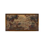 VERDURE TAPESTRY PANEL18TH CENTURY depicting an exotic bird, flowers and trees beside a lake, a