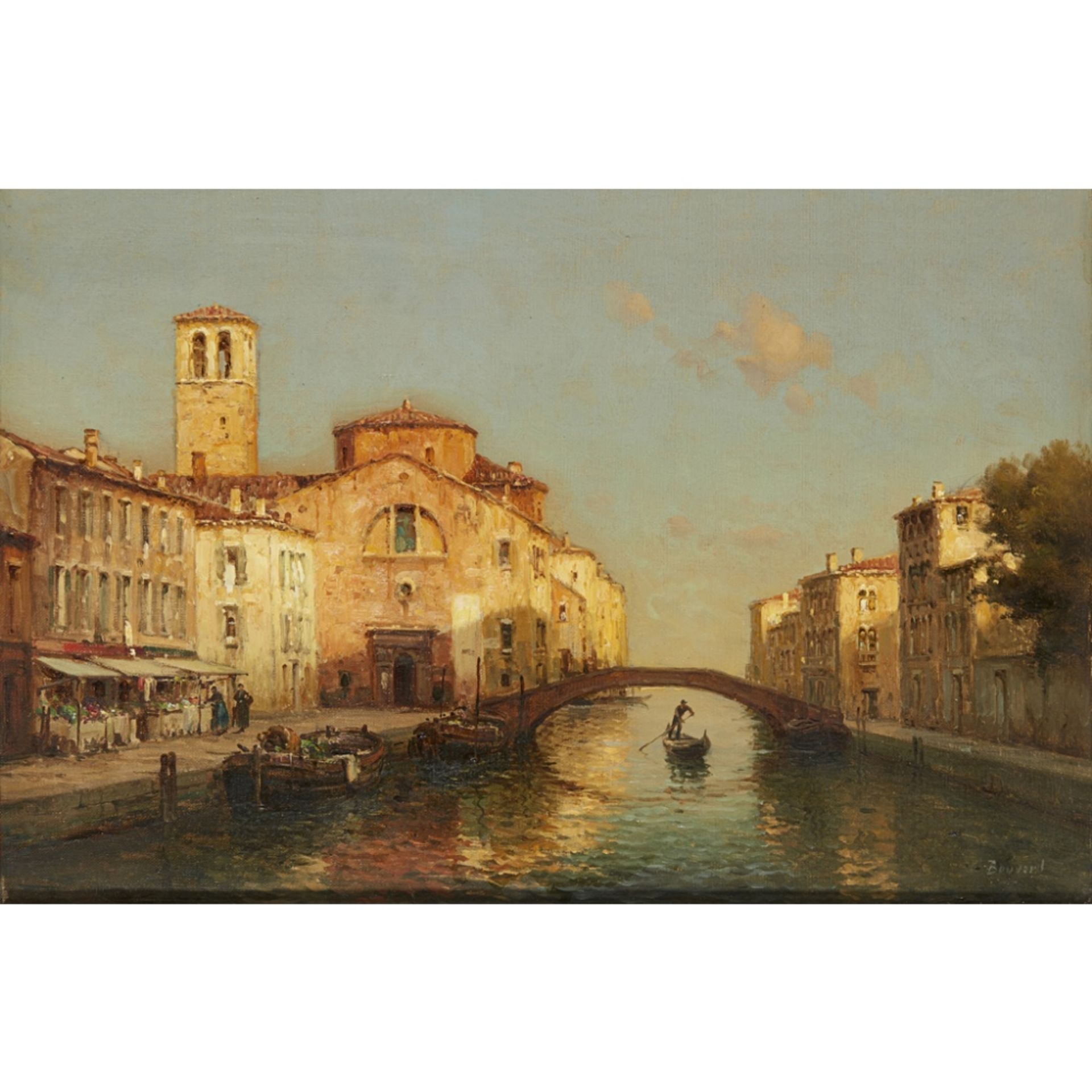 [§] ANTOINE BOUVARD (FRENCH 1870-1956)A VENETIAN CANAL SCENE WITH GONDOLA Signed, oil on