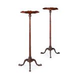 PAIR OF GEORGE III MAHOGANY TORCHERES18TH CENTURY the hexagonal tops with shaped galleries, above