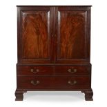 LATE GEORGE II MAHOGANY LINEN PRESS, AFTER A DESIGN BY THOMAS CHIPPENDALEMID 18TH CENTURY of low