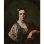 FOLLOWER OF ALLAN RAMSAYHALF LENGTH PORTRAIT OF FLORA MACDONALD Oil on canvas, unframed76cm x 63.5cm