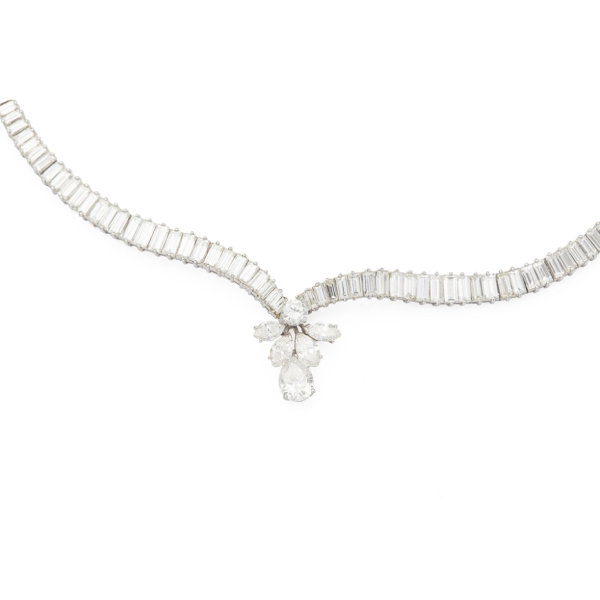 A 1940s diamond set necklacecomposed of a tapering row of round brilliant cut diamonds, leading into - Image 2 of 2