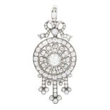 A Victorian diamond set pendantof circular outline, set throughout with graduated cushion cut