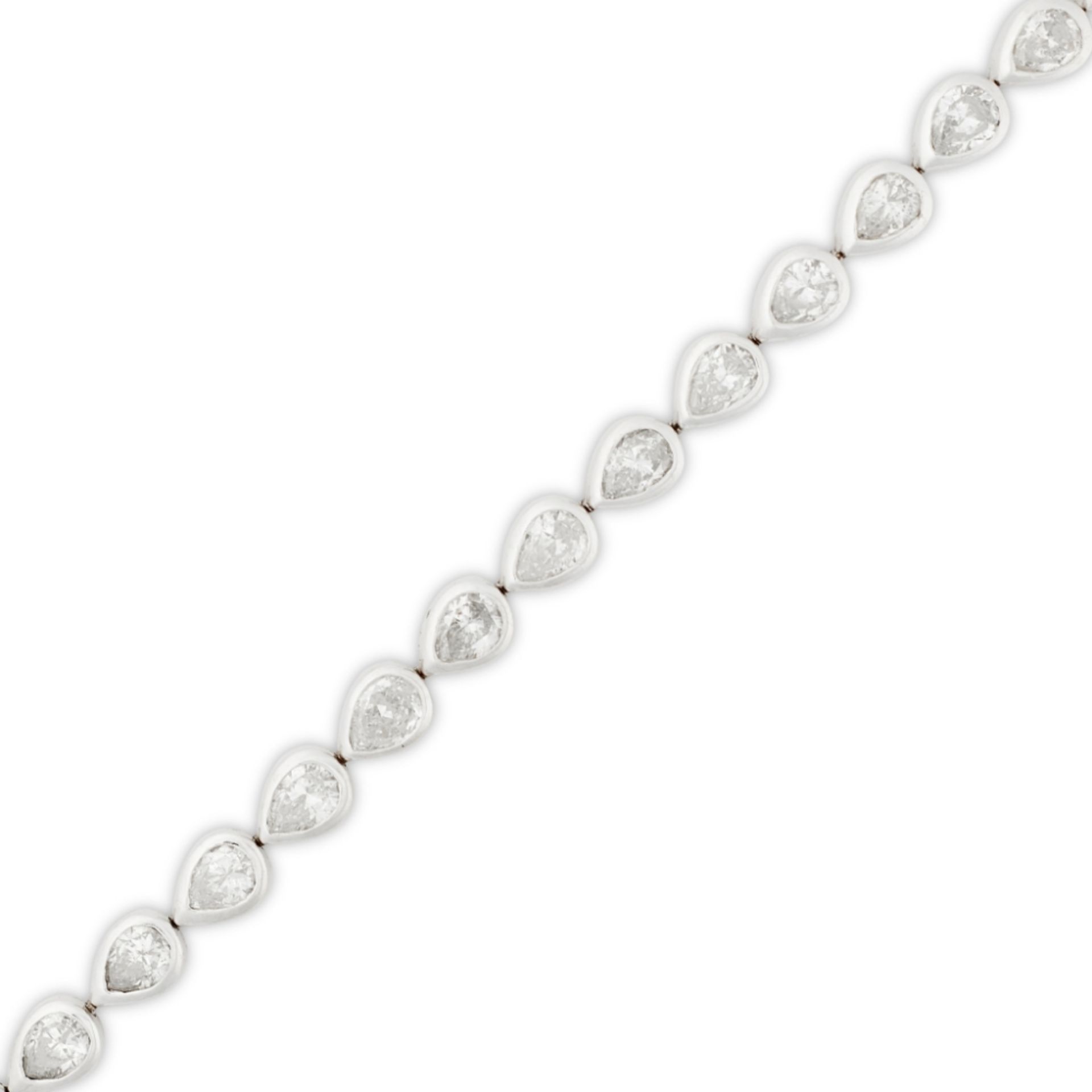 A diamond set line braceletcomposed of a single row of nineteen collet set pear shaped diamonds,