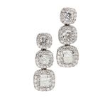 A pair of 18ct white gold and diamond set pendant earrings, De Beersfrom the Aura collection, each