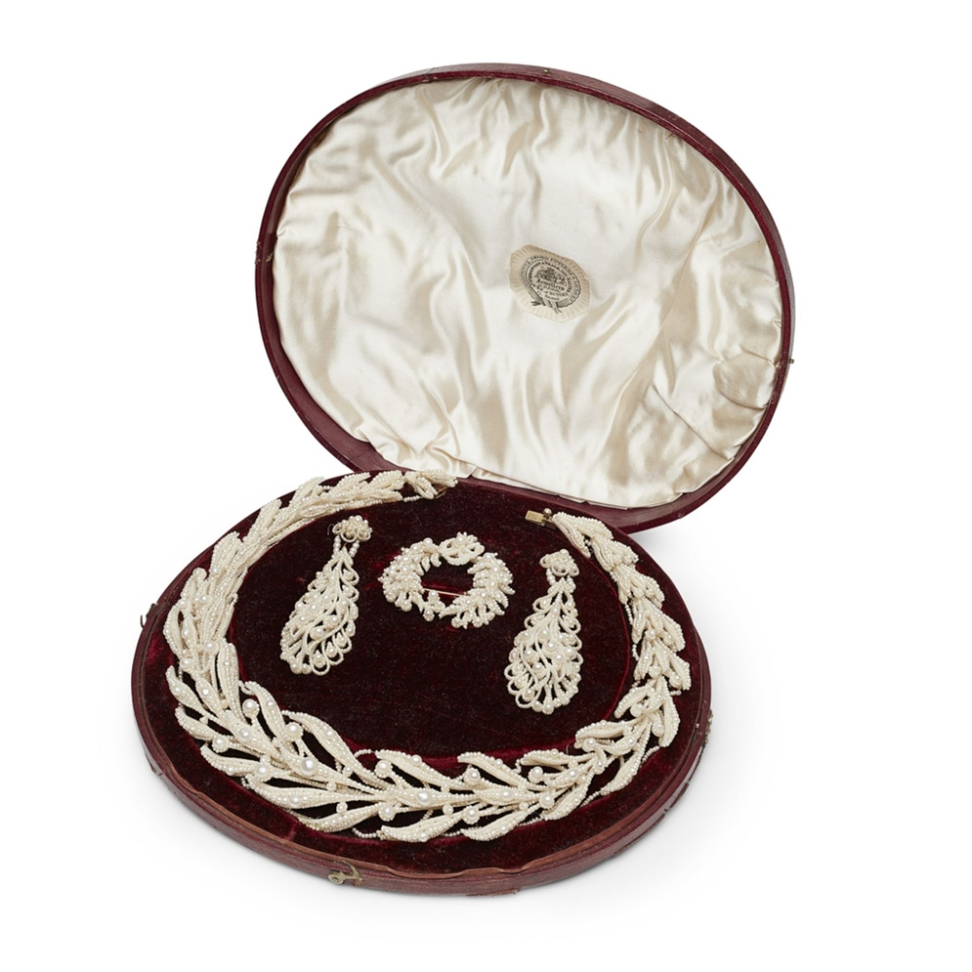 A Regency period seed-pearl parurecomprising a necklace in the form of a laurel wreath set