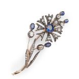 A Victorian sapphire and diamond set floral spray broochthe principal en tremblant flowerhead set