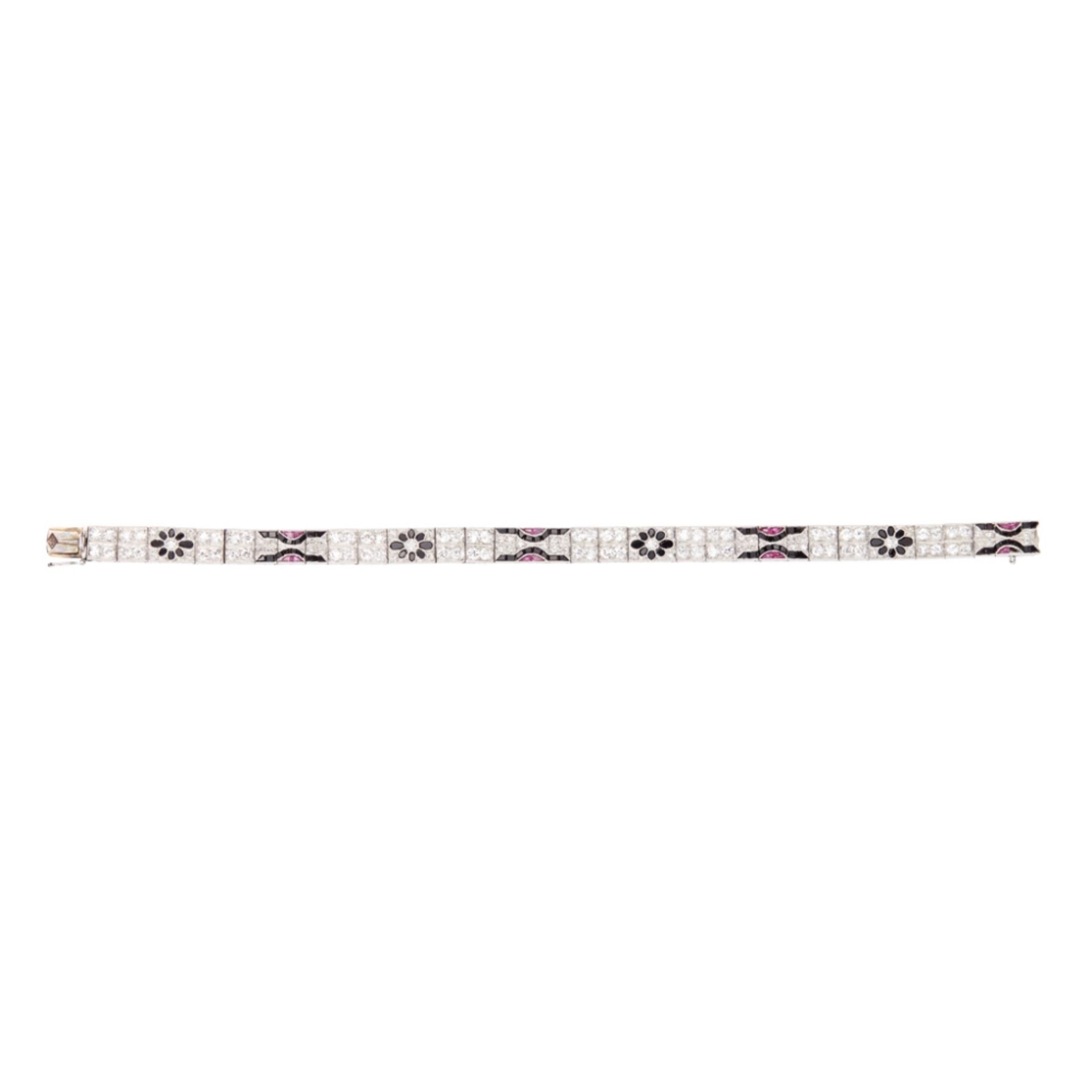 A 1920s Art Deco diamond and gem-set braceletcomposed of articulated links, set throughout with - Image 2 of 3