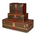A set of three early 20th century Louis Vuitton trunks comprising; a hat box, serial no. 819246,
