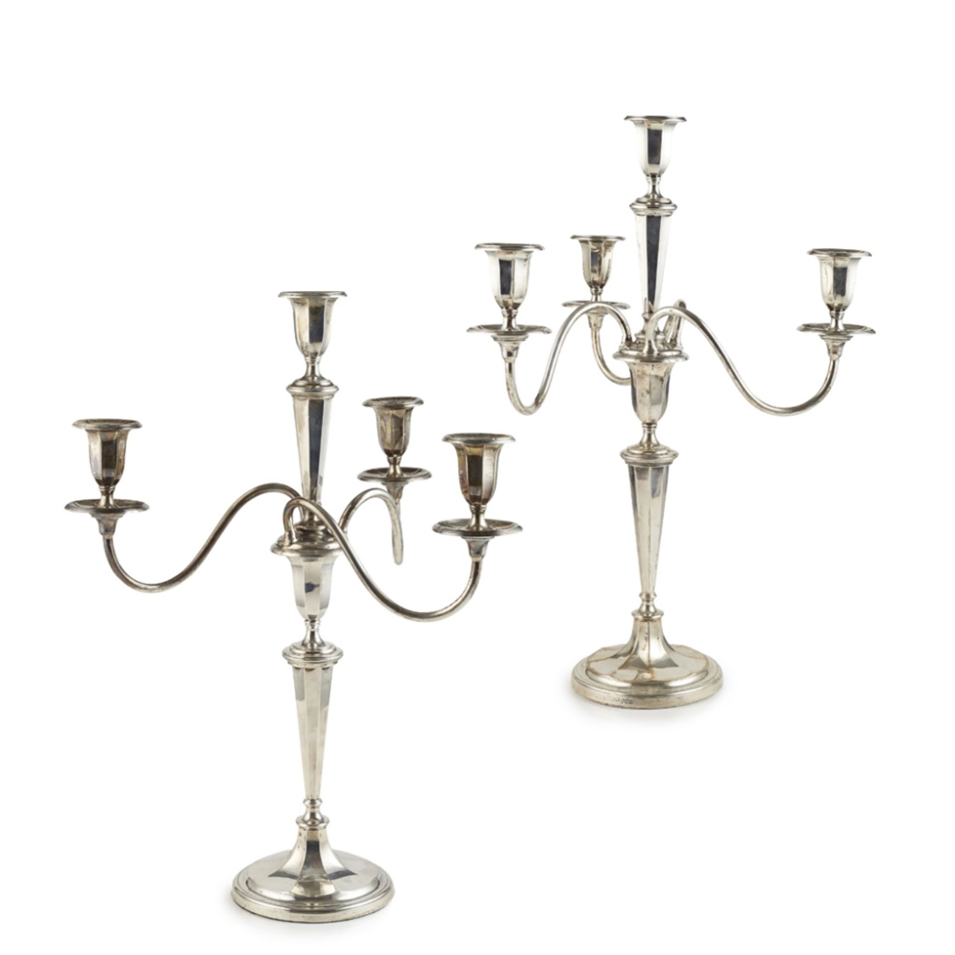 A pair of four light table candelabrum Brook and Sons, Sheffield 1931, the stems of tapering