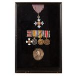 A framed WWI group of five to LT. Col. Herbert Lawton Warden O.B.E., D.S.O. and bar, 1914-18 war