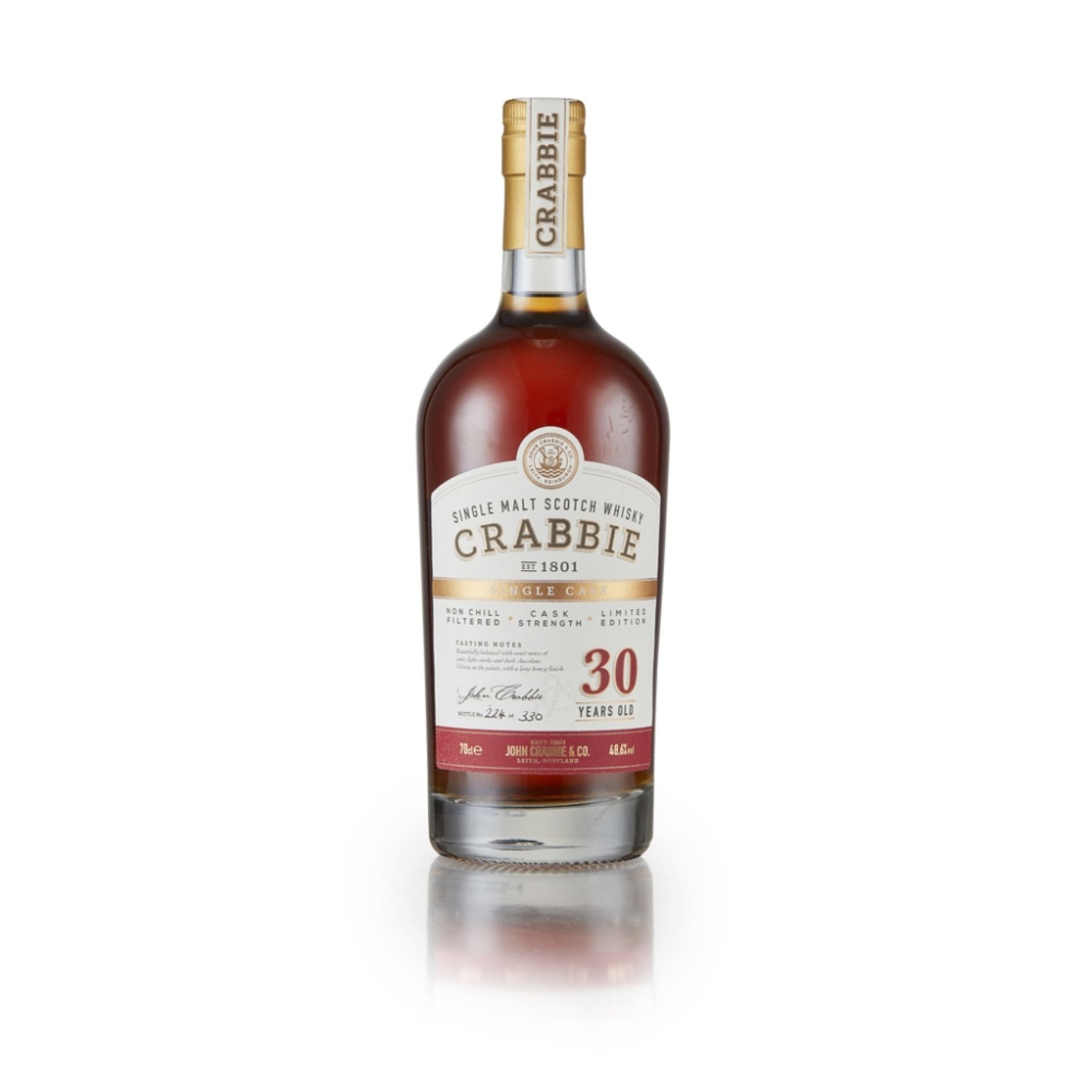 SPEYSIDE 30 YEAR OLD - JOHN CRABBIE & CO. DISTILLERY ACTIVE bottle number 224 of 330, with