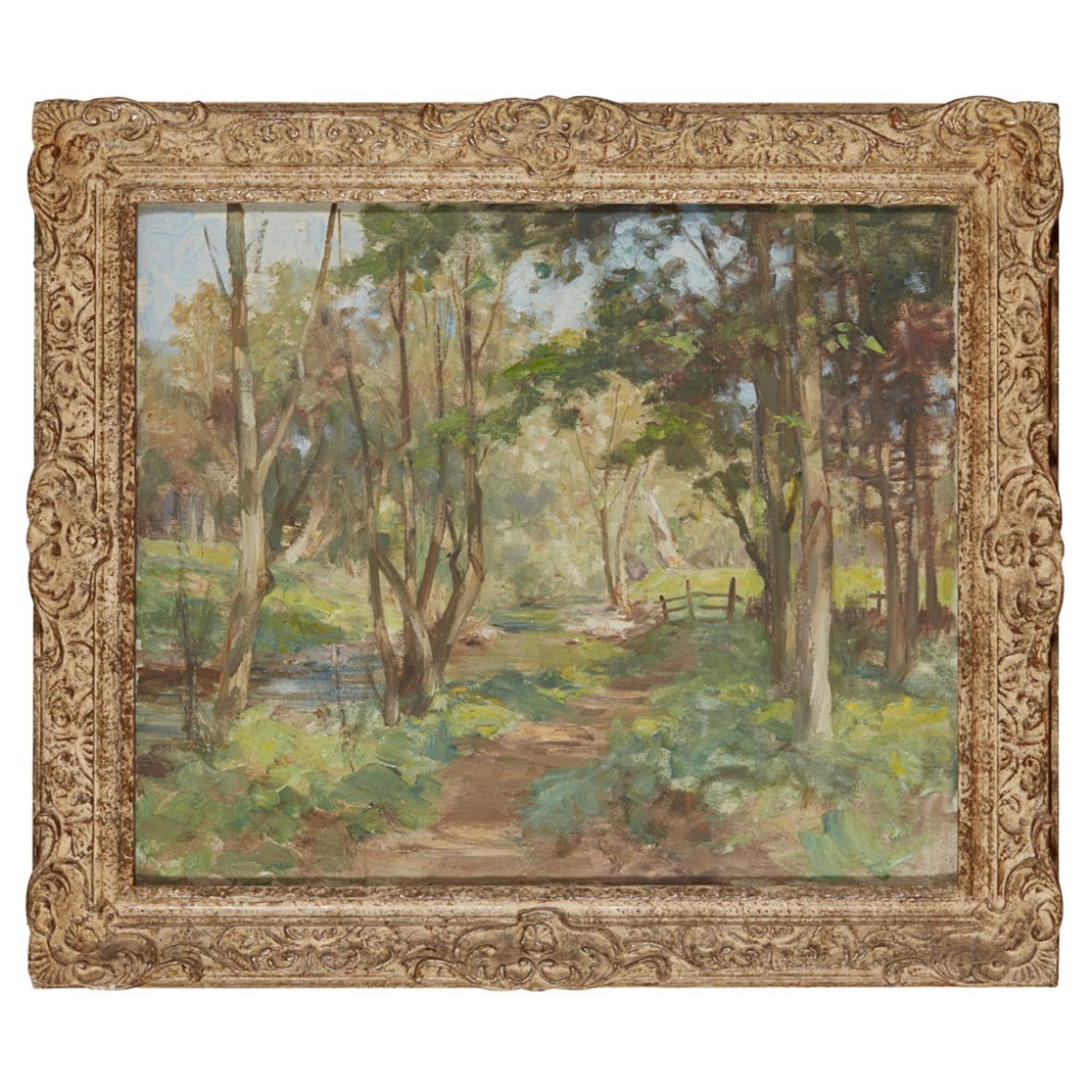 WILLIAM STEWART MACGEORGE R.S.A. (SCOTTISH 1861-1931)SYLVAN GLADE Oil on canvas50cm x 60cm (19. - Image 2 of 2