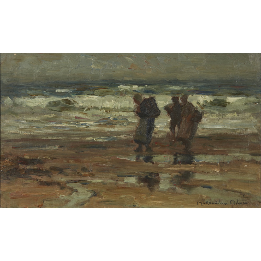 [§] JOHN MACLAUCHLAN MILNE R.S.A. (SCOTTISH 1886-1957)COCKLE GATHERERS Signed, oil on canvas31cm x