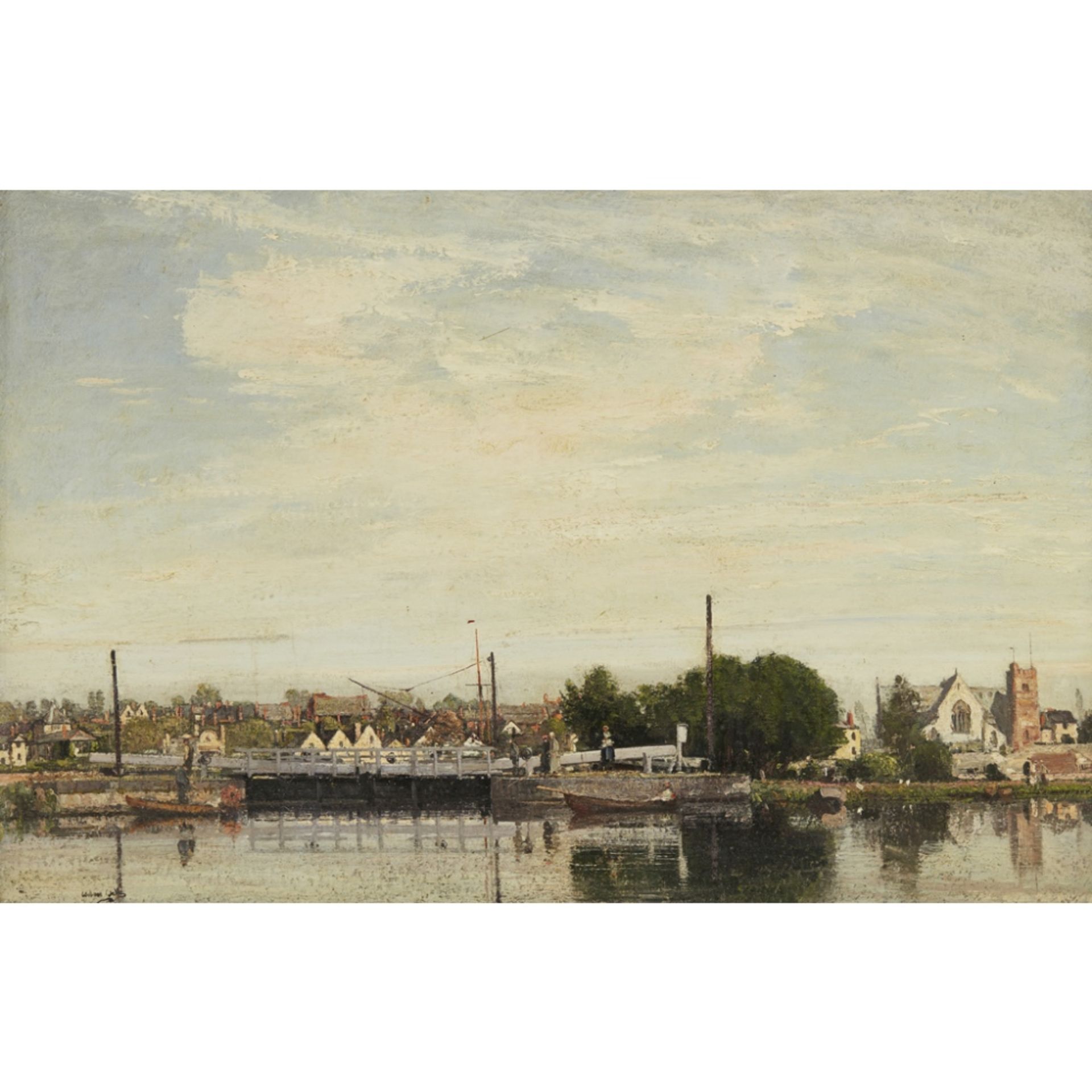 WILLIAM PAGE ATKINSON WELLS (SCOTTISH 1872-1923)TOPSHAM LOCK Signed, oil on canvas60cm x 91cm (23. - Image 2 of 2