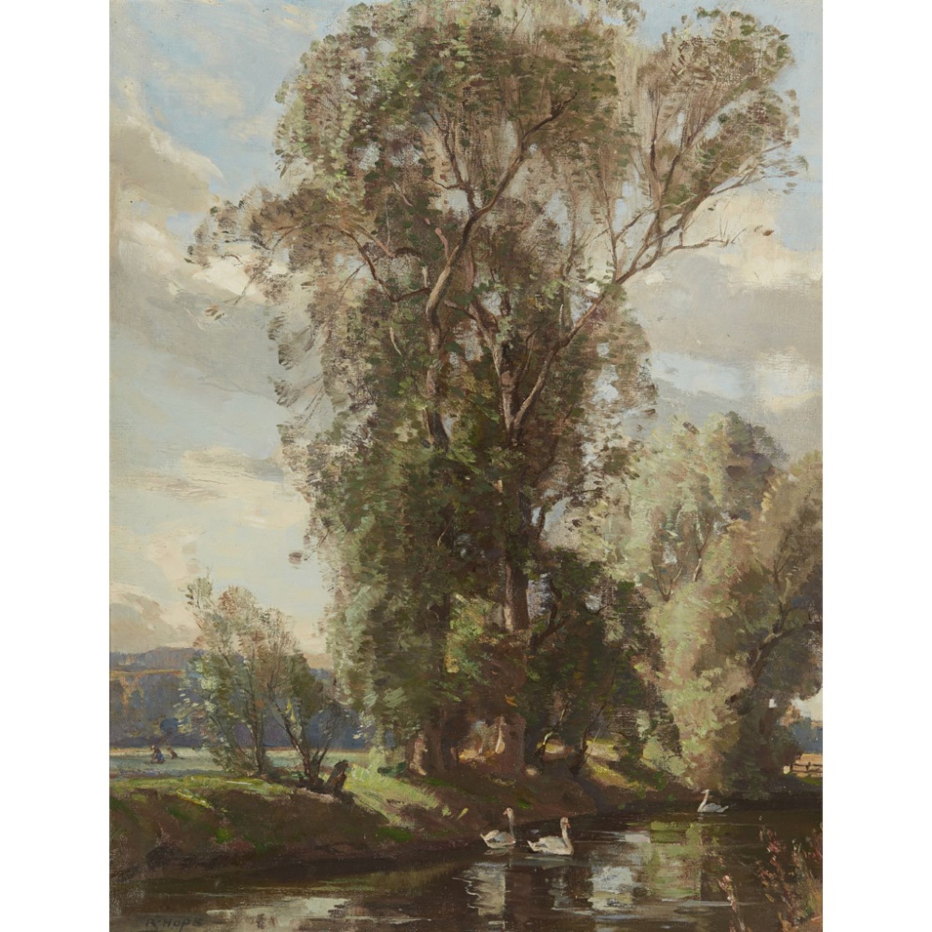 ROBERT HOPE R.S.A (SCOTTISH 1869-1936)ON THE KNOWS MILL LADE, PRESTONKIRK Signed, oil on