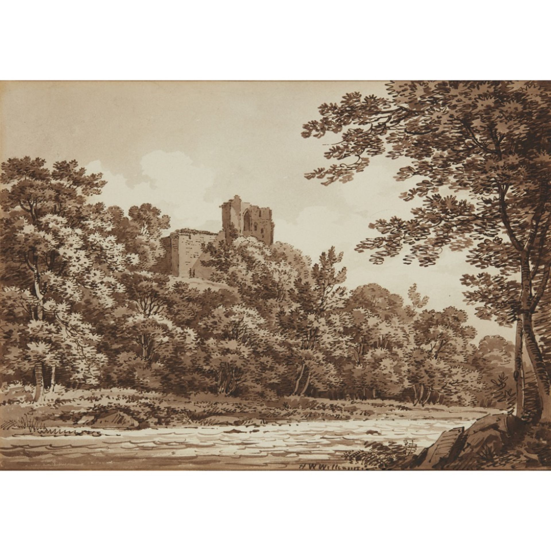 HUGH (GRECIAN) WILLIAM WILLIAMS (SCOTTISH 1773-1829)BOTHWELL CASTLE Signed and dated 1796, pen and - Image 2 of 4