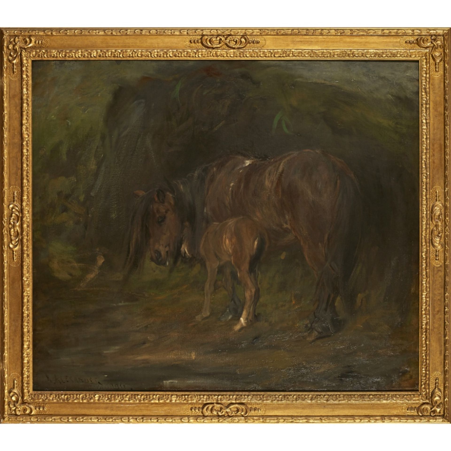 ROBERT ALEXANDER R.S.A., R.S.W. (SCOTTISH 1840-1923)MARE AND FOAL Signed, oil on canvas122cm x 142cm - Image 2 of 2