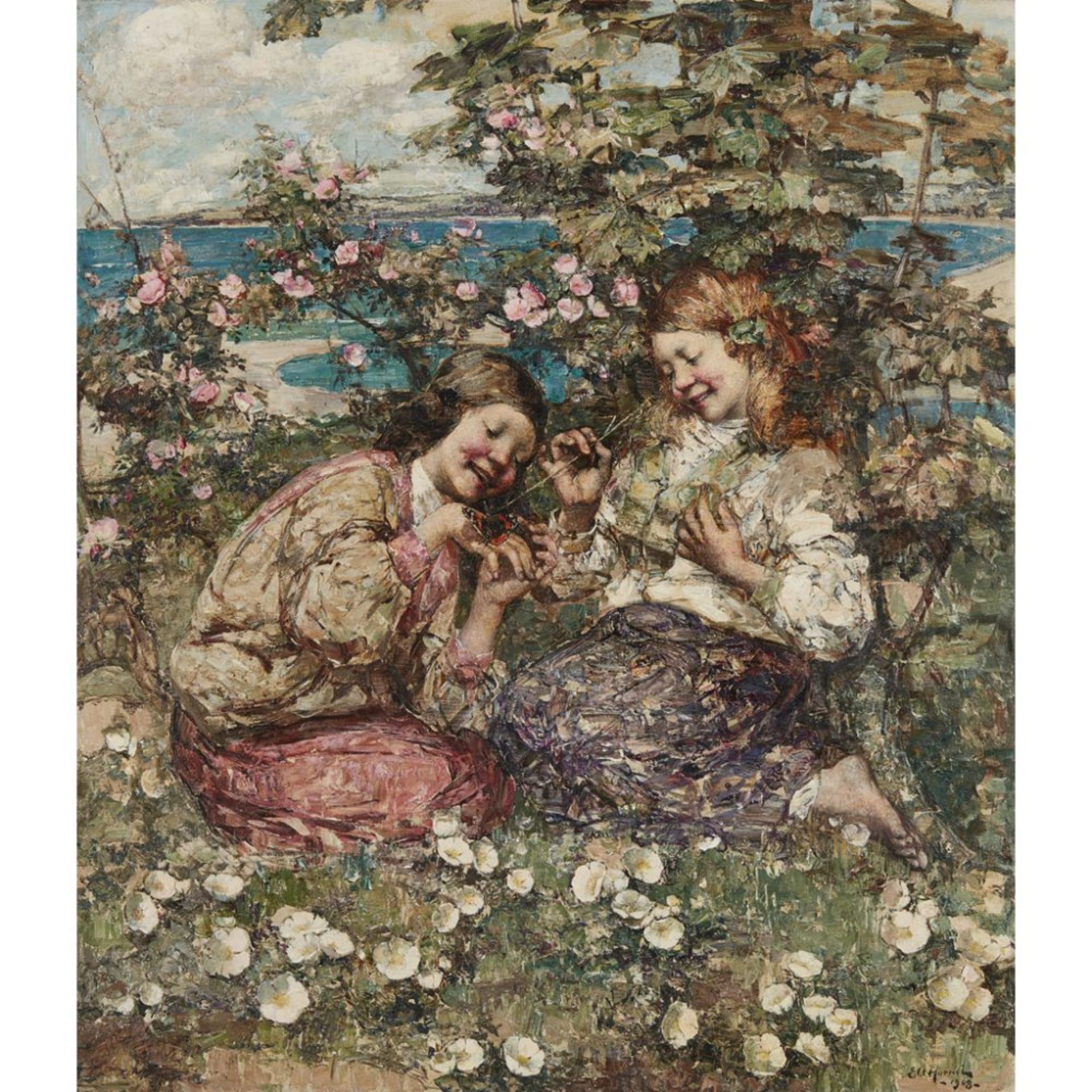 EDWARD ATKINSON HORNEL (SCOTTISH 1864-1933)THE BUTTERFLY Signed and dated 1908, oil on canvas117cm x