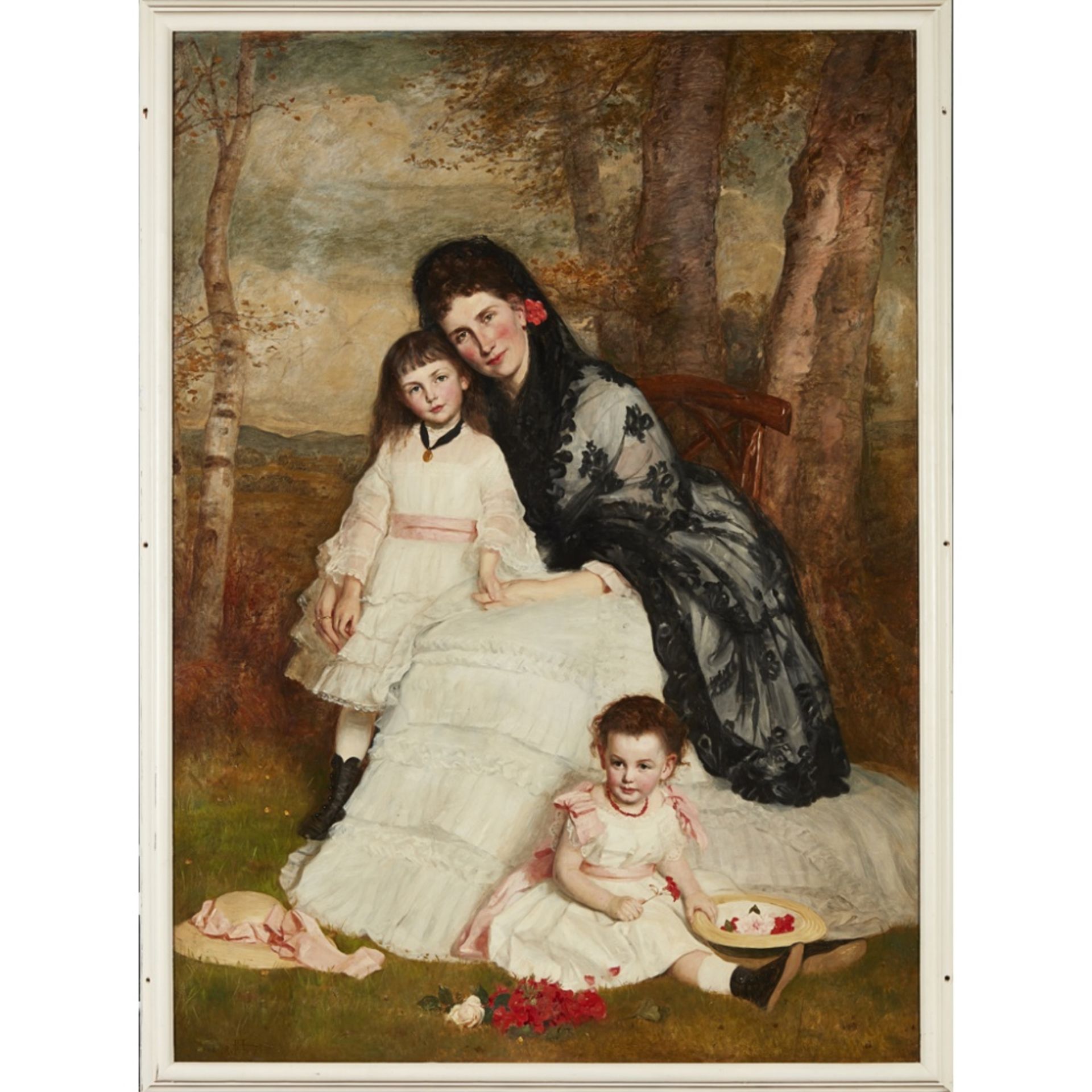 JAMES ARCHER R.S.A. (SCOTTISH 1823-1904)A FAMILY PORTRAIT OF MOTHER AND TWO DAUGHTERS Signed with - Image 2 of 2