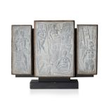 [§] JOHN MCKENZIE (SCOTTISH FL.1924-1971)THE HOUR GLASS Signed with initials, triptych on slate25.