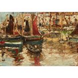 JAMES KAY R.S.A., R.S.W. (SCOTTISH 1858-1942)A BRETON HARBOUR Signed, oil on board35.5cm x 51cm (