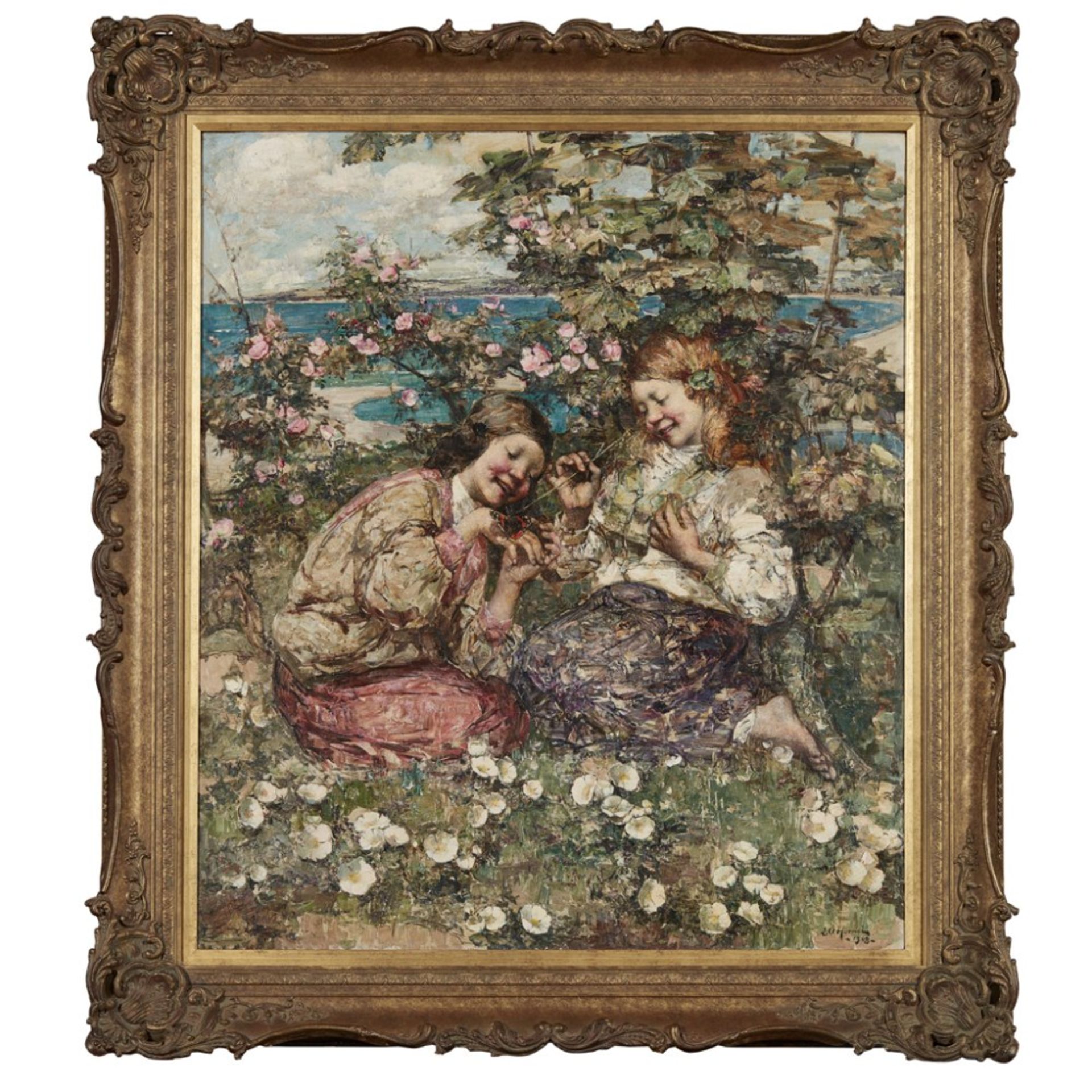 EDWARD ATKINSON HORNEL (SCOTTISH 1864-1933)THE BUTTERFLY Signed and dated 1908, oil on canvas117cm x - Image 2 of 2