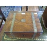 A Victorian walnut and brass bound writing slope, 30cm wide, and a set of two drawers from a