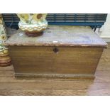 A painted pine chest, of rectangular form with hinged lid, 88cm wide