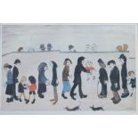 L.S. Lowry (1887 - 1976) Man Holding Child Lithograph Signed in pencil and with blind stamp 45cm x