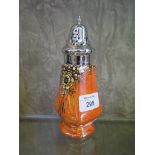 Royal Winton Grimswade orange lustre sugar caster with silver plated top and hand painted floral