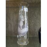 Victorian Mary Gregory clear glass vase depicting a young girl holding a flower, 24cm high