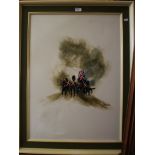 Brandon Cross Scottish regimental troops with Union Flag and cannon Acrylic on canvas, signed 75cm x