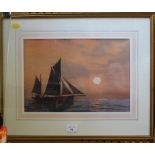 Garth Allan Brixham trawler at sunset Watercolour, signed 25cm x 36cm