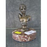 Roman style bronze bust on a marble base, 12.5cm high