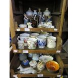 A Wedgwood Butterfly Lustre bowl (restored) 10cm diameter, various Victorian mugs and later ceramics