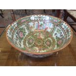 A Chinese famille rose bowl, 20th century, depicting exotic birds, flowers and court scenes 27.5cm