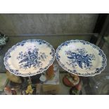 A pair of Dr Wall period Worcester blue and white plates, with scalloped edges and floral and cone