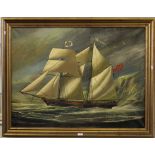 Style of 19th century English School Merchant ship Cicerone at full sail Oil on canvas 75cm x 100cm